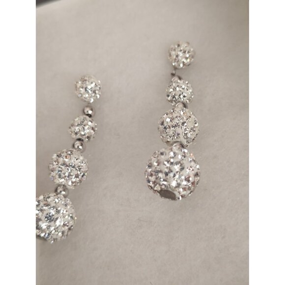 Sterling Silver & Cubic Zirconia Statement Dangle 4 Ball Stud Earrings - Picture 2 of 6